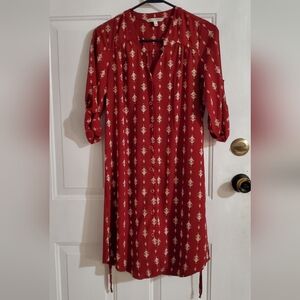 41 Hawthorn Red and Cream Patterned Long Sleeve Dress